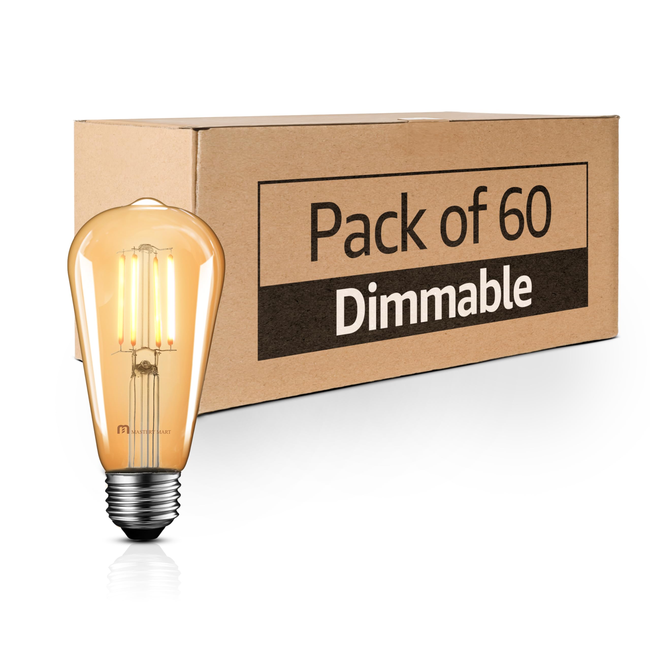 Mastery Mart 60 Pack Vintage LED Light Bulb 2200K Warm White Dimmable 5 5W 60 Watt Equivalent ST19