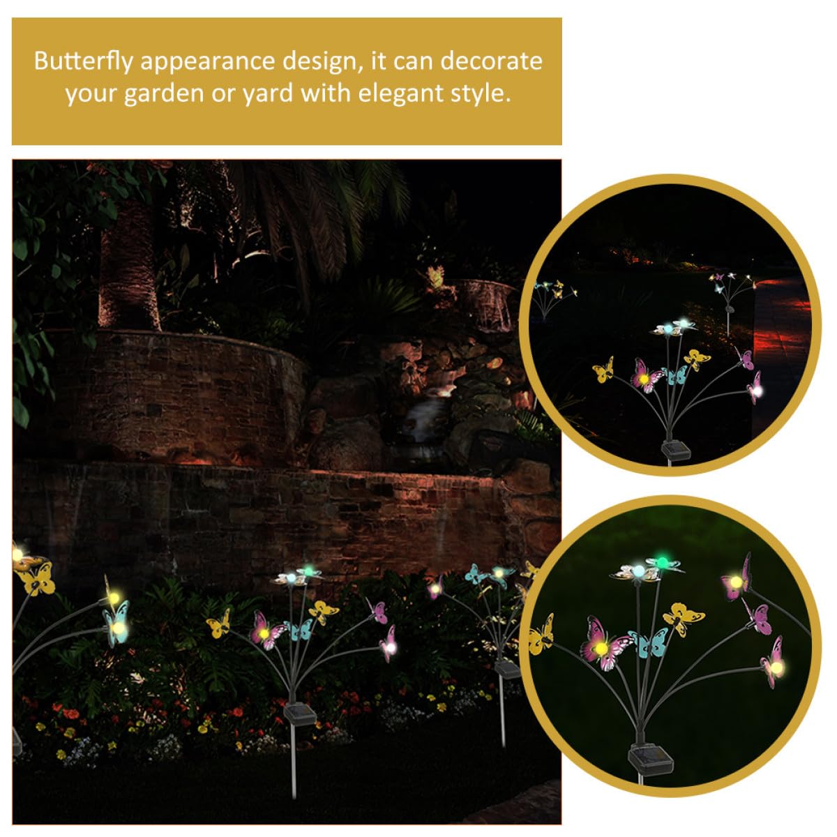Luce da Giardino Solare a Farfalla 2 Pezzi in Acciaio Inox e Abs | Lampada Solare da Giardino Decorativa, 8 Farfalle, Illuminazione Continua 6-12 Ore