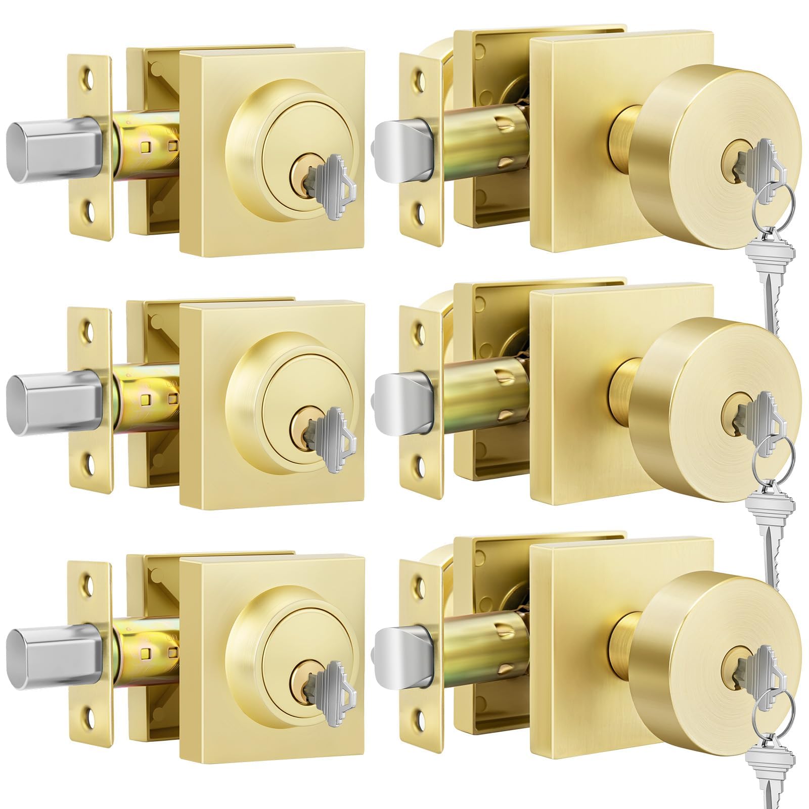 Gold Door Knobs - 6 Pack Zinc Alloy -28