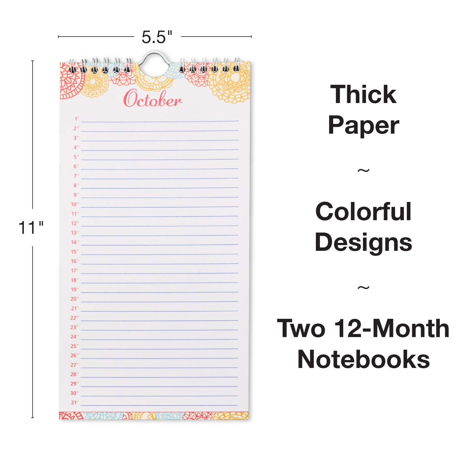 Perpetual Calendar: Spiral Organizer for Birthdays, Anniversaries, Important Dates and Monthly Remembrances. Wall Hanging Notebook Journal (Pack of 2) - Image 2