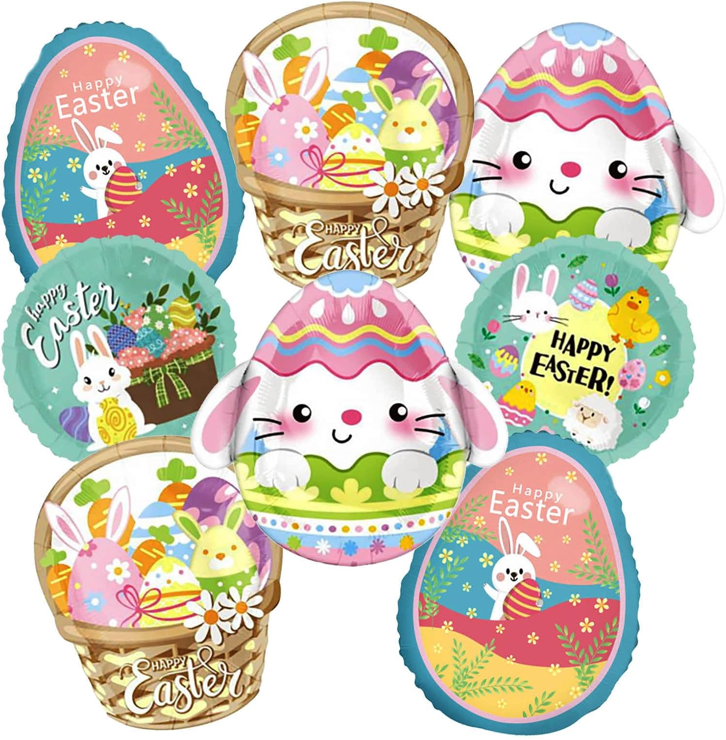 8 Pcs Easter Balloon Set – Bunny, Carrot, Chick, Egg Mylar Foil Balloons, Perfect for Easter Party, Spring Festival, Birthday, Baby Shower Decorations