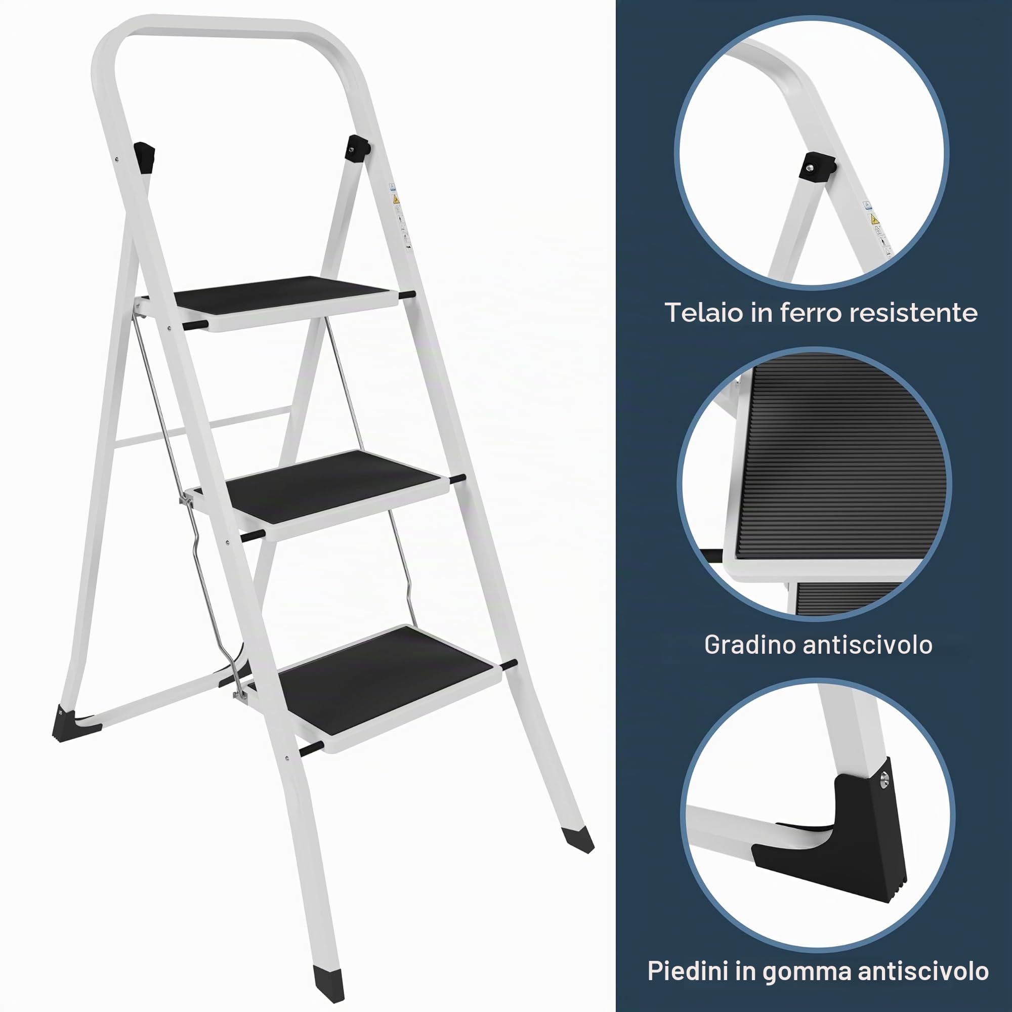 Home Discount 3 gradini, in Acciaio Resistente, Pieghevole, Portatile, con Tappetino Antiscivolo