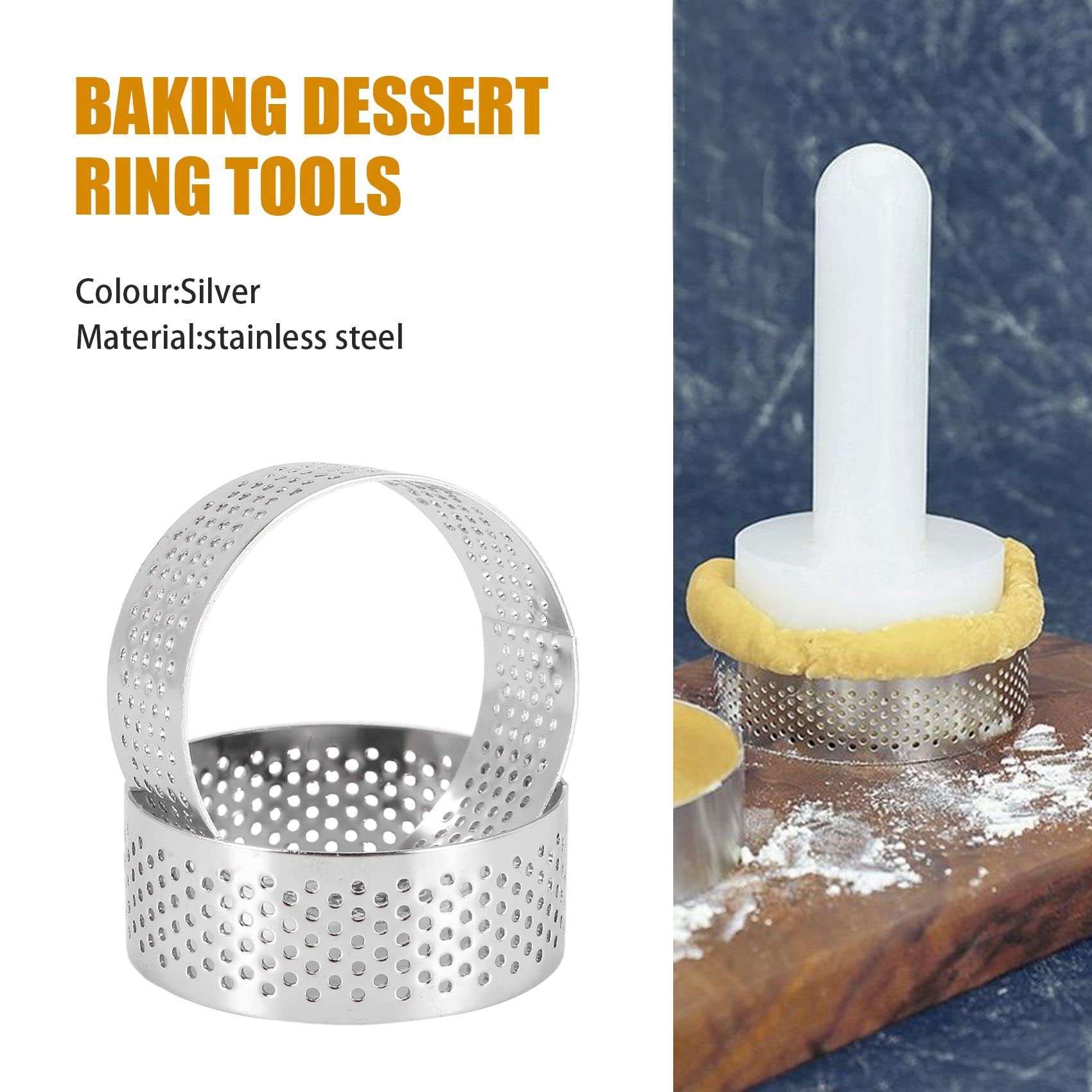 Mircube Stainless Steel Perforated Tart Ring, 5Pcs 5cm Perforated Cake Mousse Ring, DIY Round Tart Rings for Baking Dessert Ring - Image 3