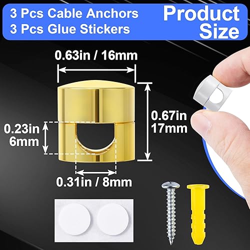 Miniatura 99 de 3 juegos de soportes de cargador para cables, soportes de anclaje de cable ajustables plateados, clips de cable de metal adhesivos, organizadores de