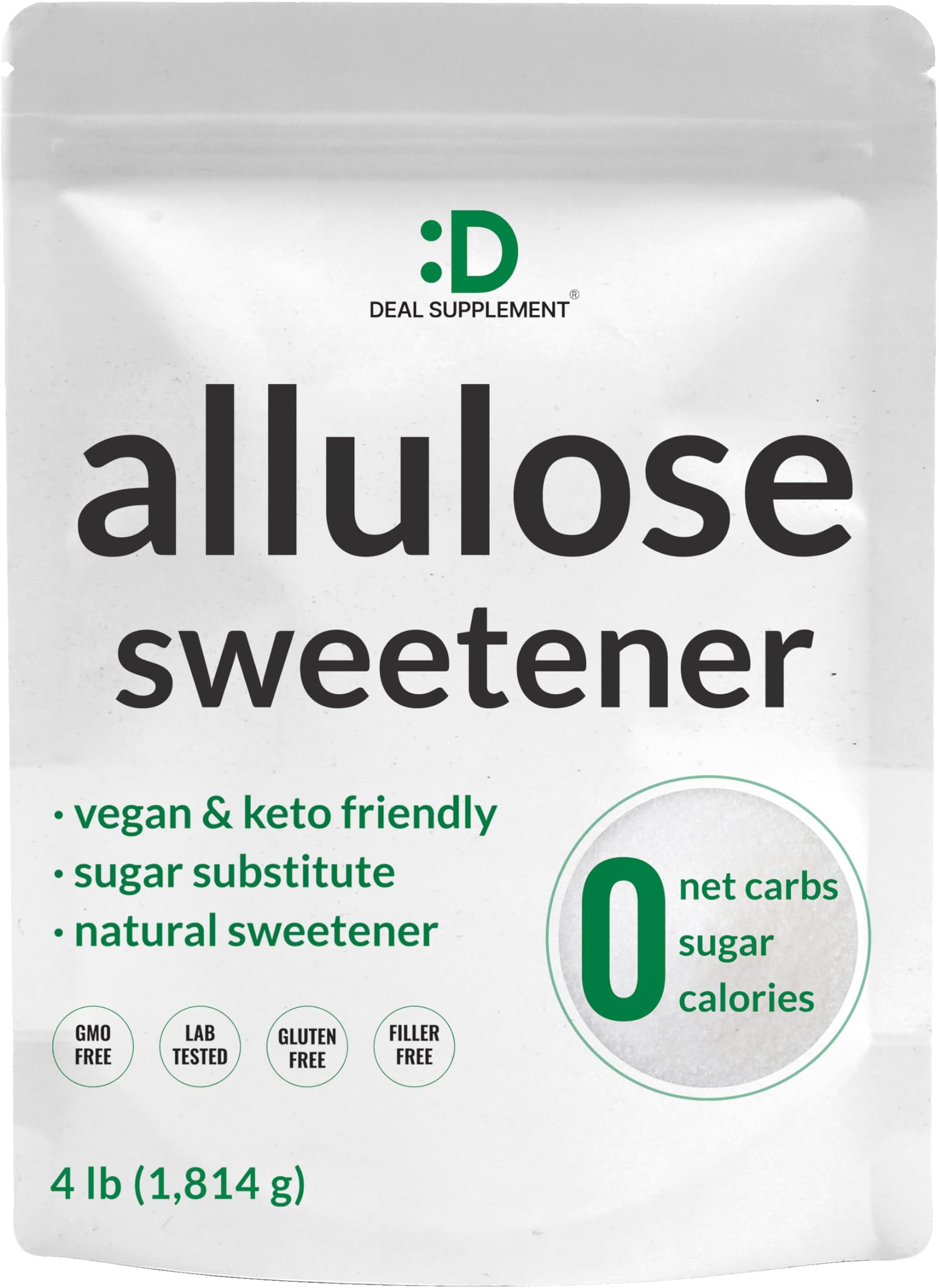 Allulose Sweetener 4 Pounds – Natural Sugar Substitutes, No Aftertaste – Keto Friendly, Vegan, Zero Net Carb, Zero Calorie – Great for Cooking & Baking