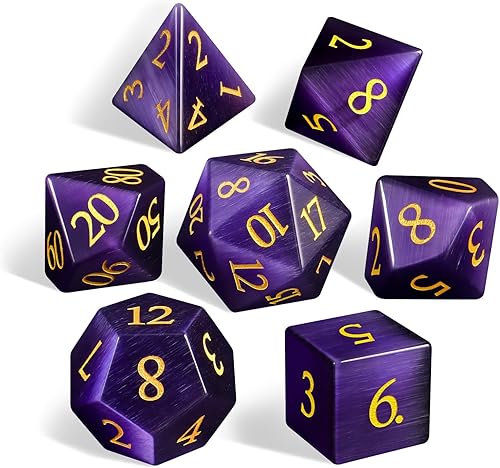 Juego de dados DND de piedras preciosas de ojo de gato, juego de dados D y D para Calabozos y Dragones, dados de piedra, accesorios de D&D, dados de