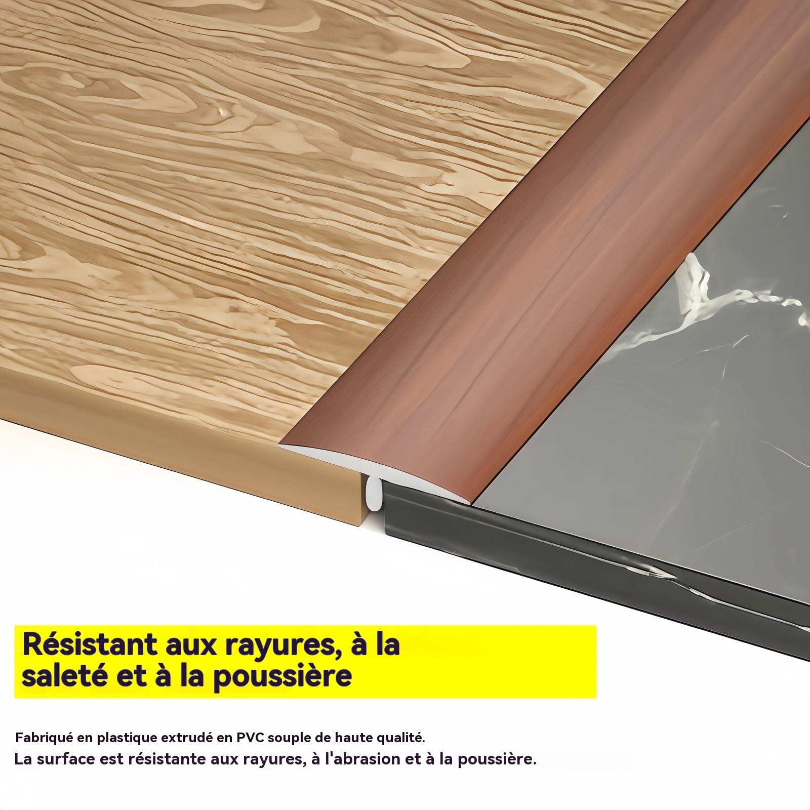 Profil De Transition 5M Profile en T Baguette De Seuil De Porte PVC Baguette De Finition Carrelage Transition Solide Et Esthétique pour Carrelage, Parquet Et Moquette(Yellow Oak)