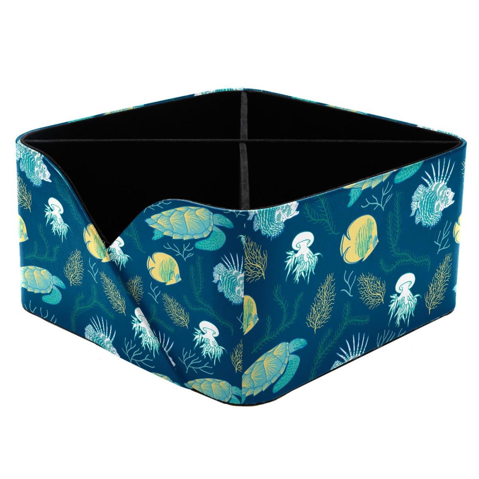 KengjuTesu Ocean Animals Fish Turtle Jellyfish Corals Pattern Desktop Organizer Pen Holder, Rectangular Pencil Cup for Office, Study and Makeup Stations