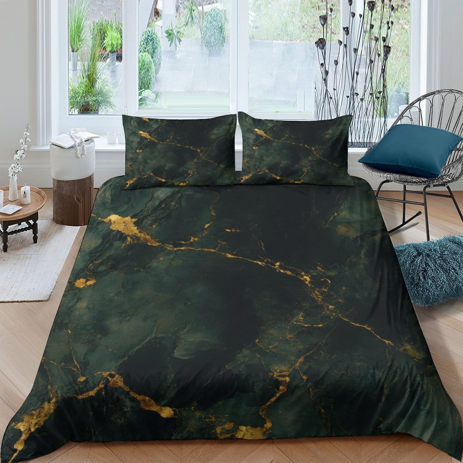 Ctjqhvkz Style-5 3D Printed Marble Green Fitted Sheet Microfiber Soft Breathable Gold Vein Bed Cover For Bedroom Dorm Decor Single（135X200cm）