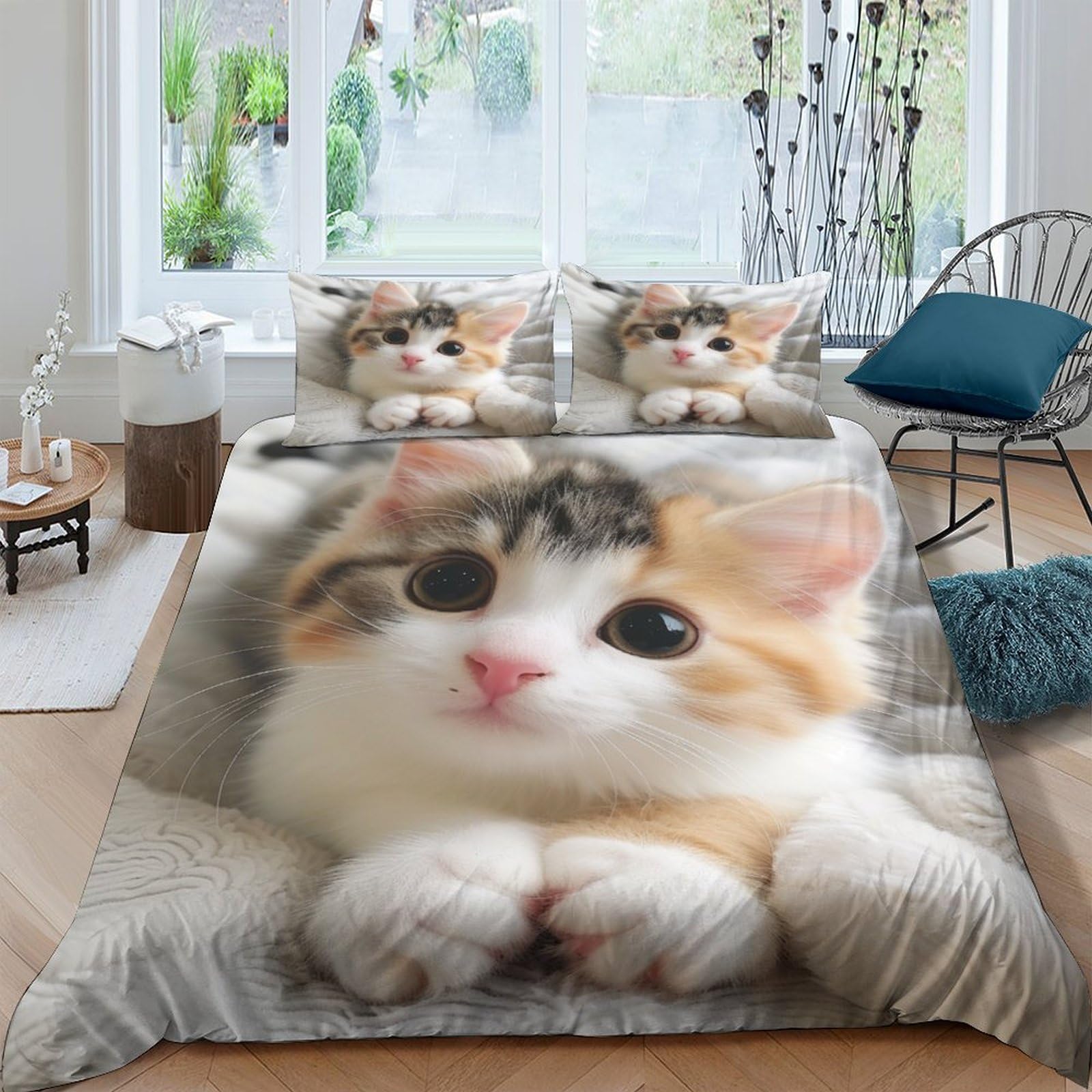 NRAOPEVVD Cat Duvet Cover Sets 3 PCS Hotel Quality Quilt Cover Bedding Sets Bed Covers with Pillowcases with Zipper Closure Ultra Soft Anti Allergic Microfiber Double（200x200cm）