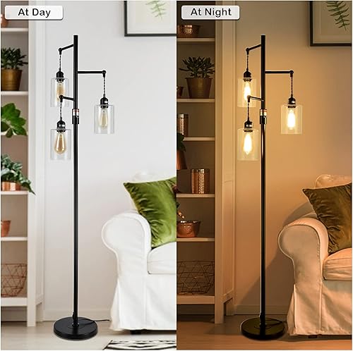 Miniatura 3 de Airposta Lámparas de pie doradas para sala de estar, lámpara de pie regulable con 3 pantallas de cristal, lámpara de pie moderna de mediados de