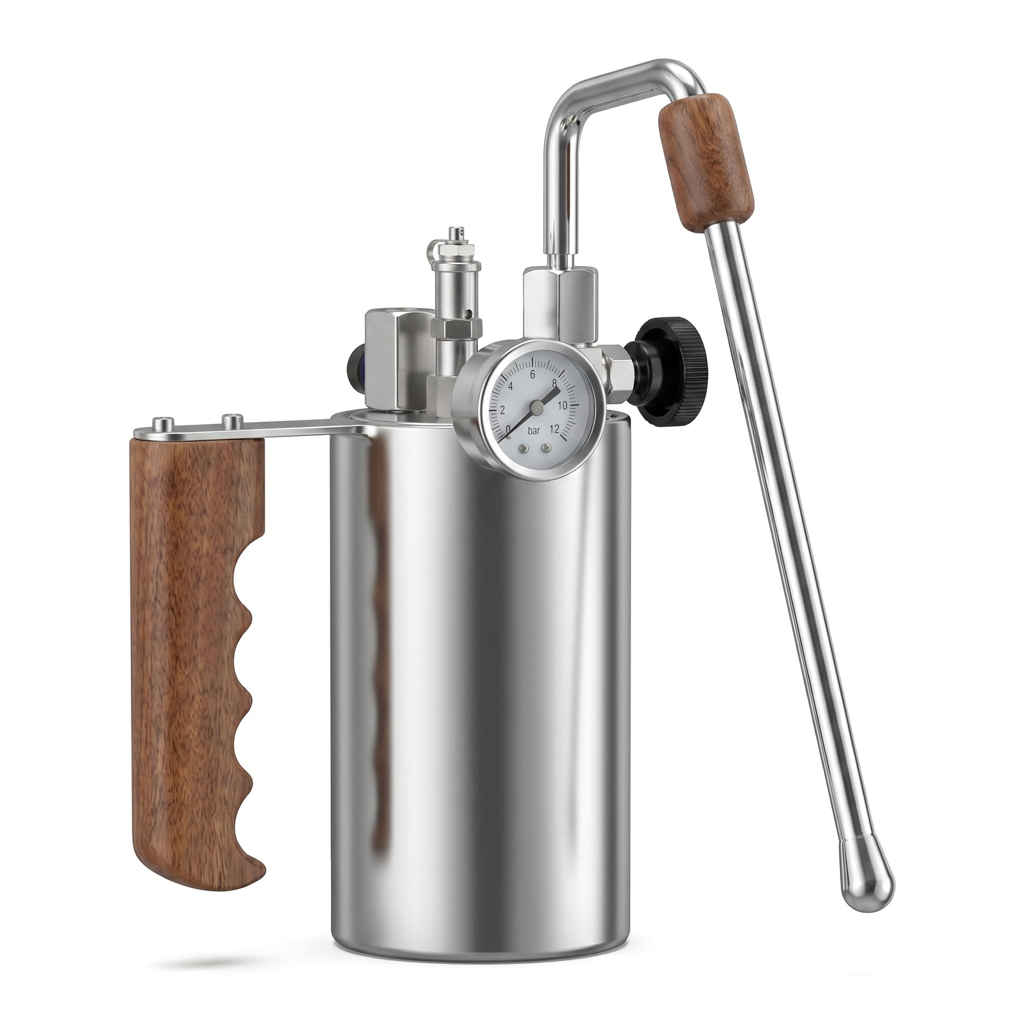MRJYK Commercial Milk Frother, Coffee Foam Machine Steamer, Max Pressure 4bar, Capacity Range 100-500ml, Wooden Handle, Air Pressure Gauge, For Picnics, Camping, Latte, Cappuccinos
