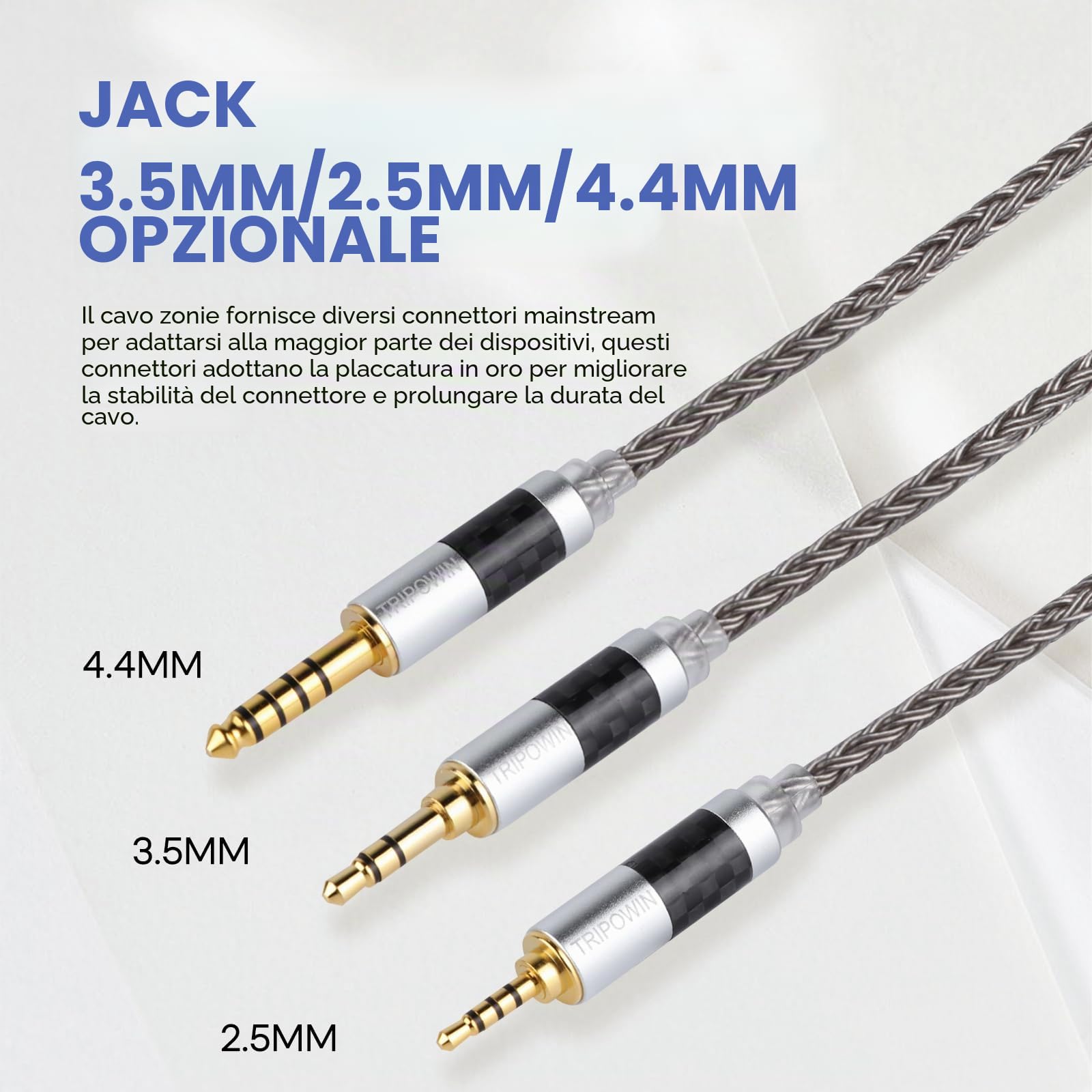 Linsoul Tripowin Zonie IEM Cavo, 16 Core Placcato Argento Cordoni Aggiornati, 1.25m SPC in Ear Monitor Cavi per 7hz Zero:2 Orchestra Lite Cadenza Hype4 Supermix4(2pin 0.78mm, 2.5mm)(Grigio)