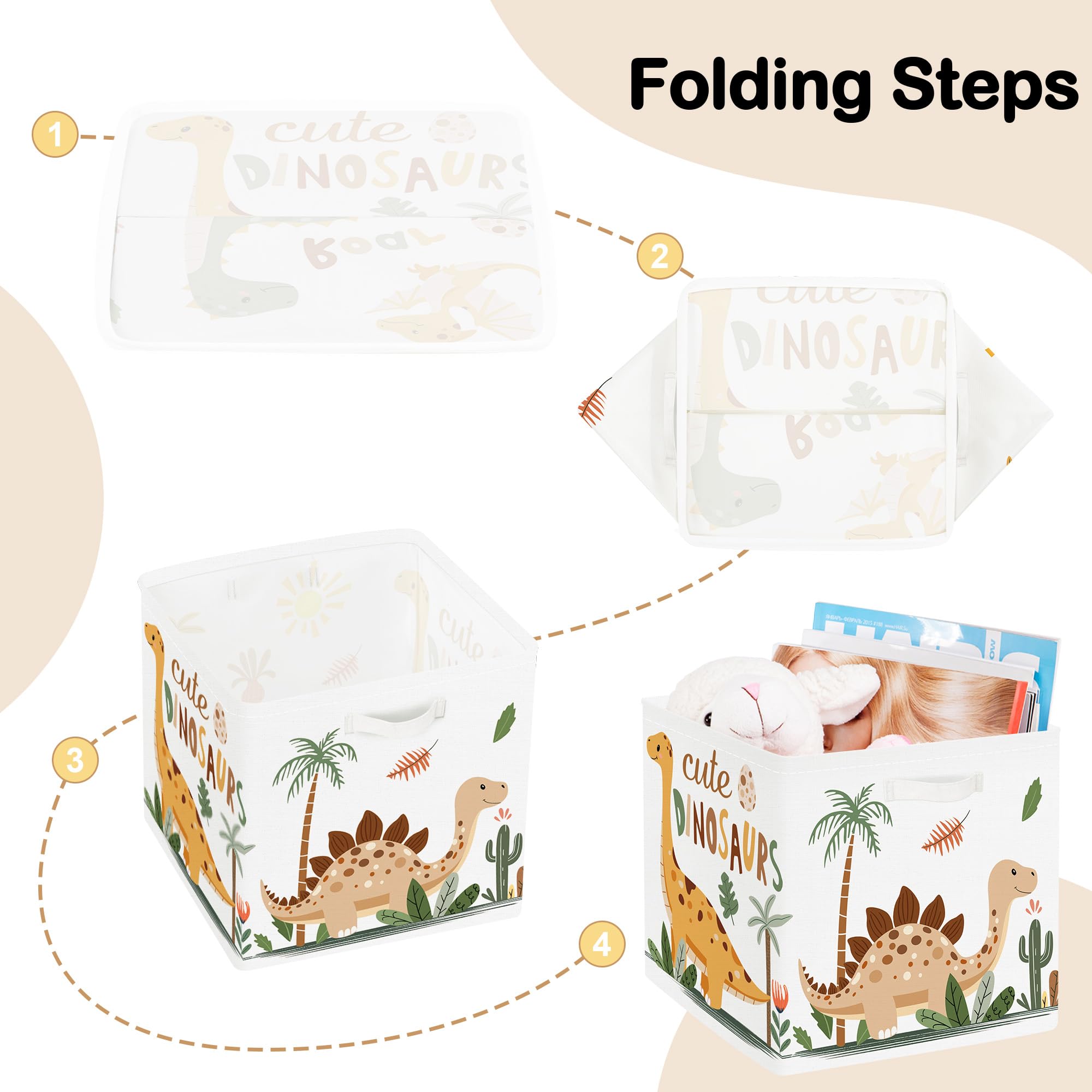 Boîtes de Rangement Lot de 3 Dinosaure Paniers de Rangement Cube Palmiers Œufs Enfant Pliables Coffre à Jouets Garçons Filles pour Étagères Livres, Cactus