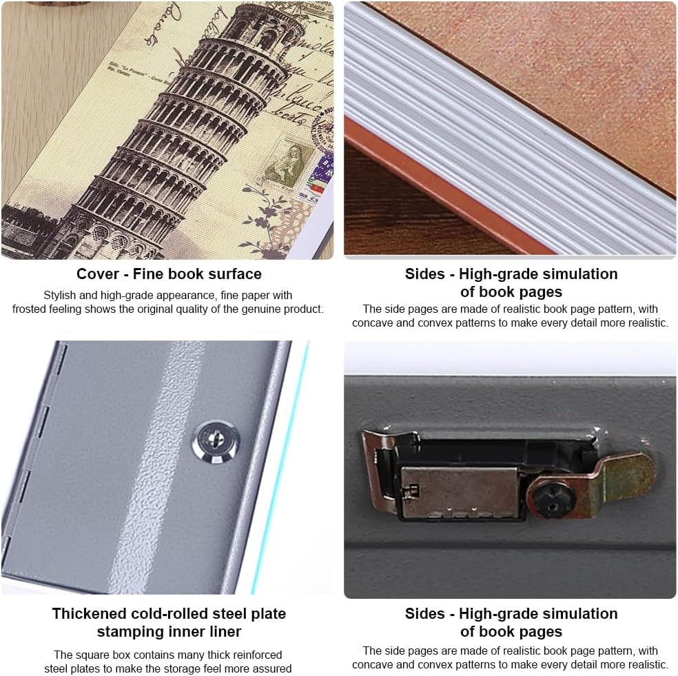 Image of Alloy Steel Book Safe with 2 Key Lock, Dictionary Diversion Book Safe, Portable Safe Box,Cash, Jewellery, Kids, Money,Diamond Ring Etc (Pisa-Digit Lock, Small)