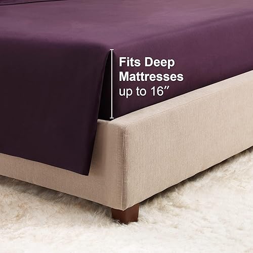 Miniatura 6 de Juego de sábanas de lujo Juego de cama de lujo, bolsillo extra profundo Juego de sábanas ajustable, sábana de arriba y 2 fundas de almohada, ropa de