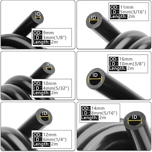 Miniatura 2 de Shineyoo Manguera de tubo de vacío de silicona de 6.6 pies, 6 piezas con conector de vacío, 12 tamaños, 128 piezas, 18 pulgadas, 532 pulgadas, 316