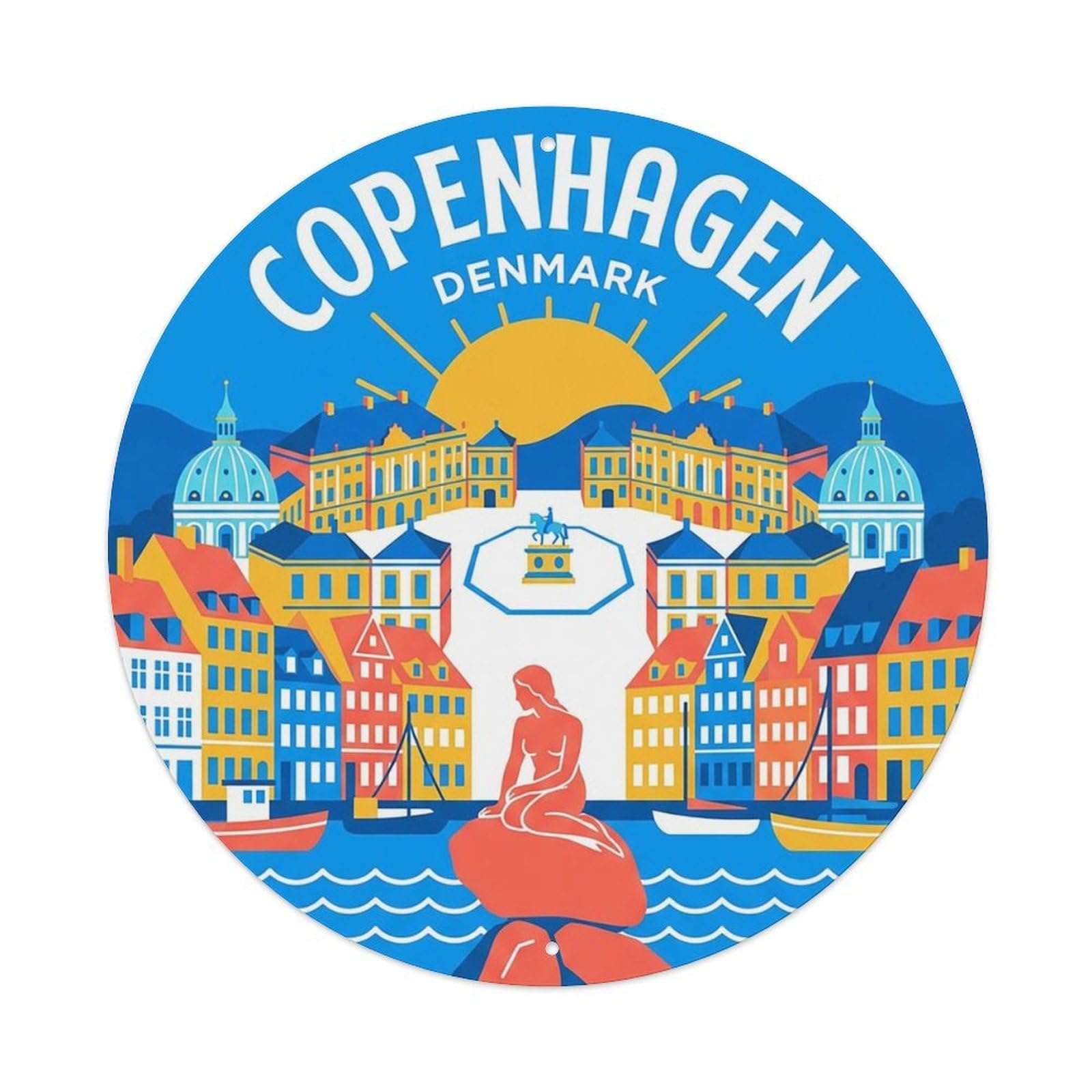 Vintage Travel Denmark Copenhagen Vintage Metal Tin Sign Plaque Wall Decor for Cafe, Club Bar, Office, Garden Metal Poster 8x8Inch