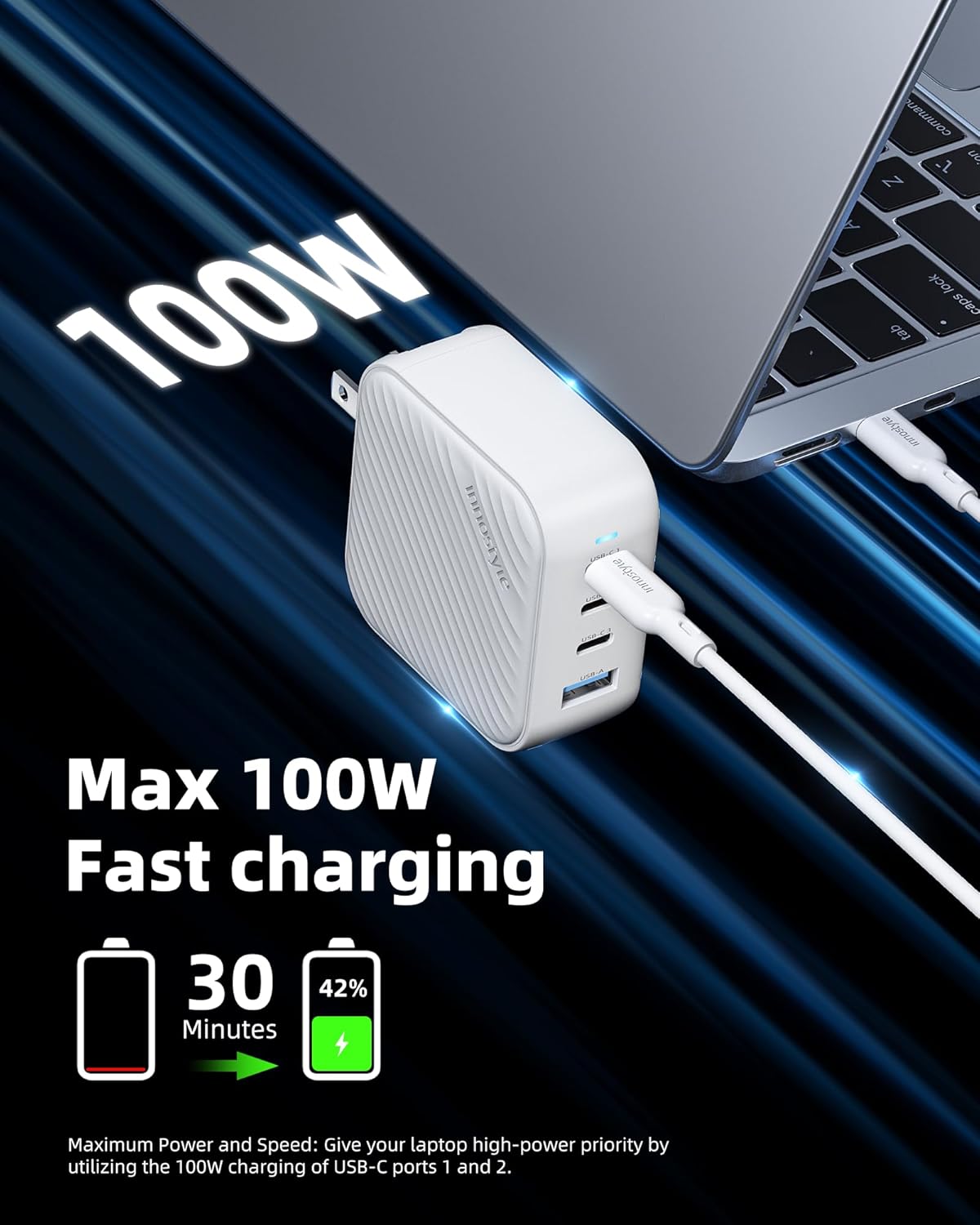 [Travel Ready] 100W USB C Charger, 4-Port GaN Fast Wall Charger with UK/EU Adapters, Foldable Plug PD 3.0 Desktop Power Adapter for MacBook Pro/Air, iPhone 17/16, iPad, Samsung
