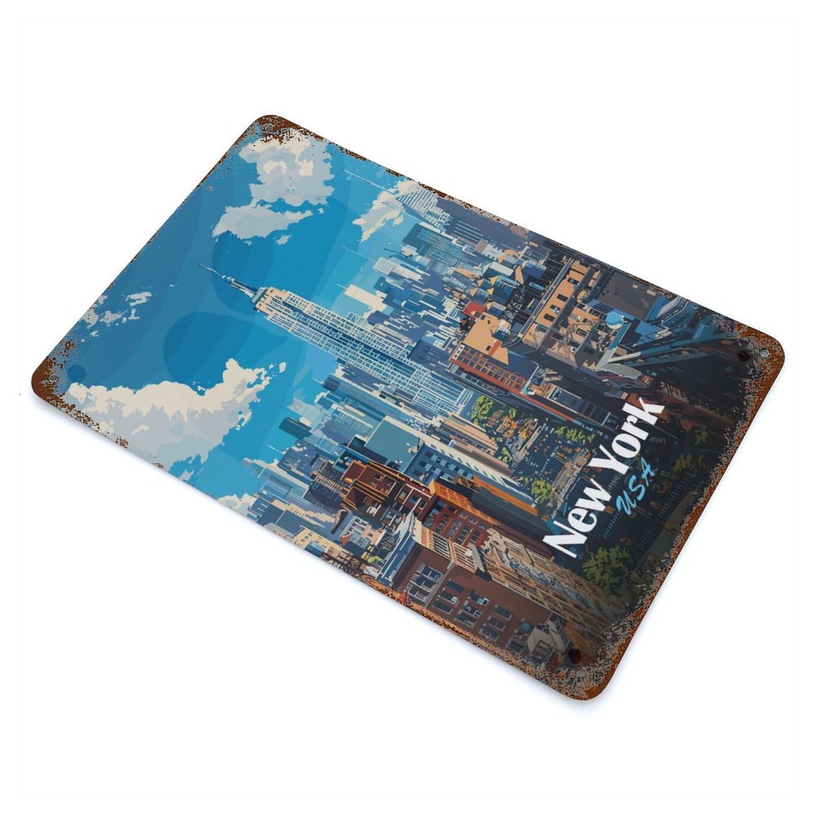 Decorative Tin Sign New York City Skyline 11.8"x7.9", Vintage Wall Decor for Pub, Kitchen And Man Cave Decor