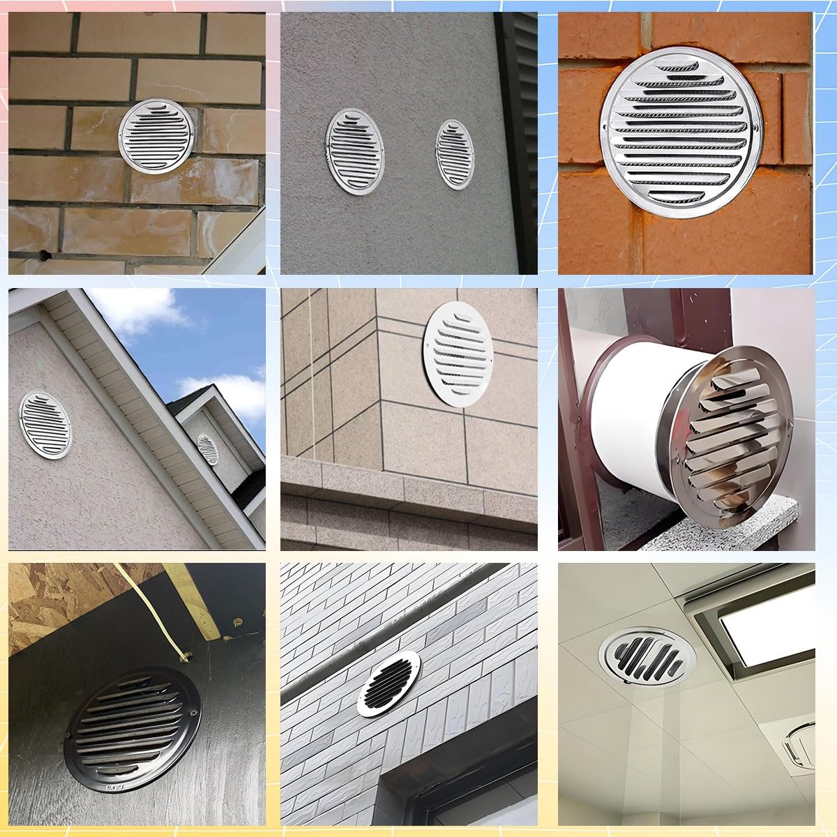 Rund Entlüftungsgitter Lamellengitte 50mm-300mm Abluftgitter Edelstahl Mit Insektenschutz, Wandlüftungsauslass, Für Garage, Küche, Bade Von Abluftgitter(300mm/11.8in 2pack)