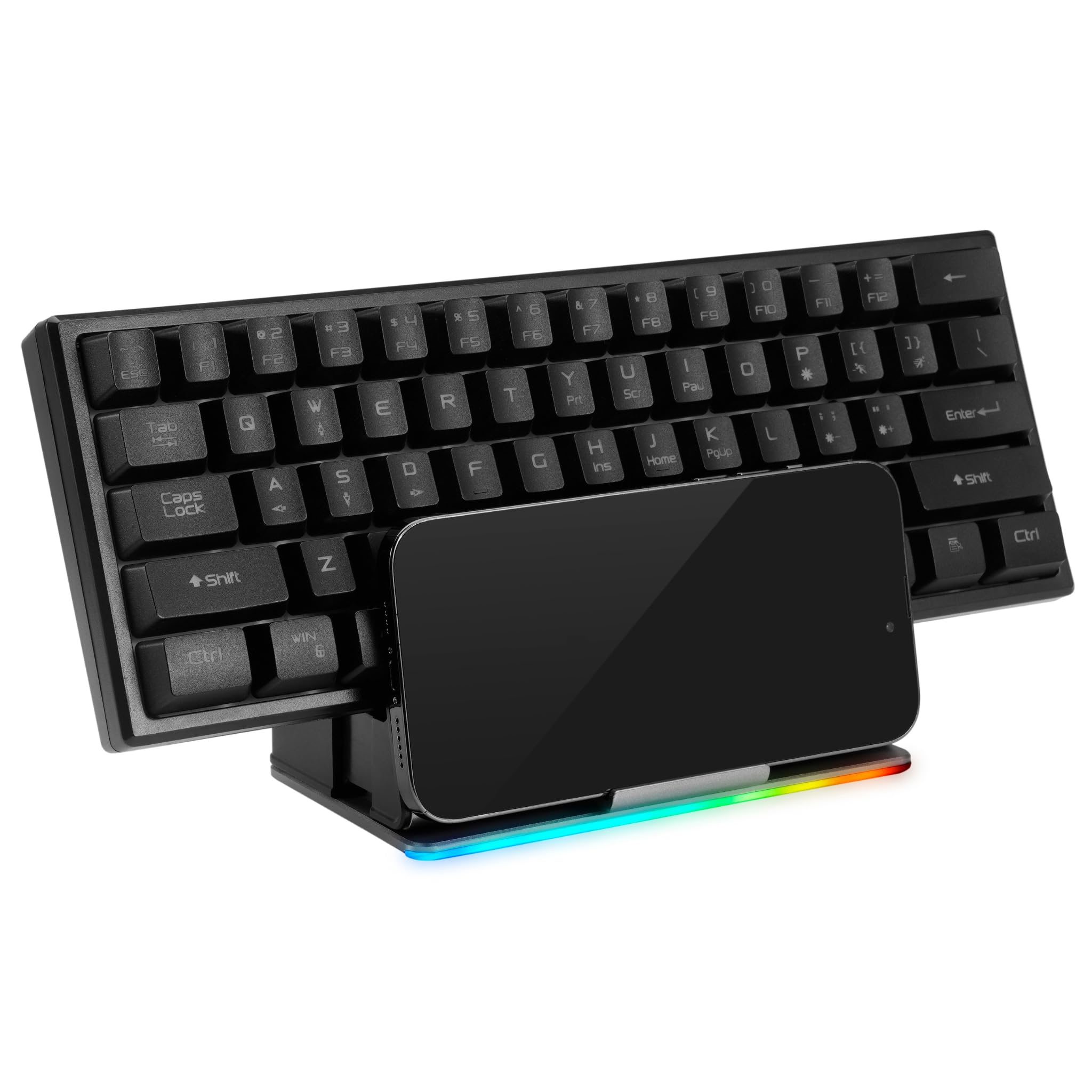 Outshine Gaming Organizer universale per dispositivi RGB, tablet, telefono, interruttore e supporto tecnico | Dock da scrivania salvaspazio con illuminazione RGB multicolore - Struttura in alluminio