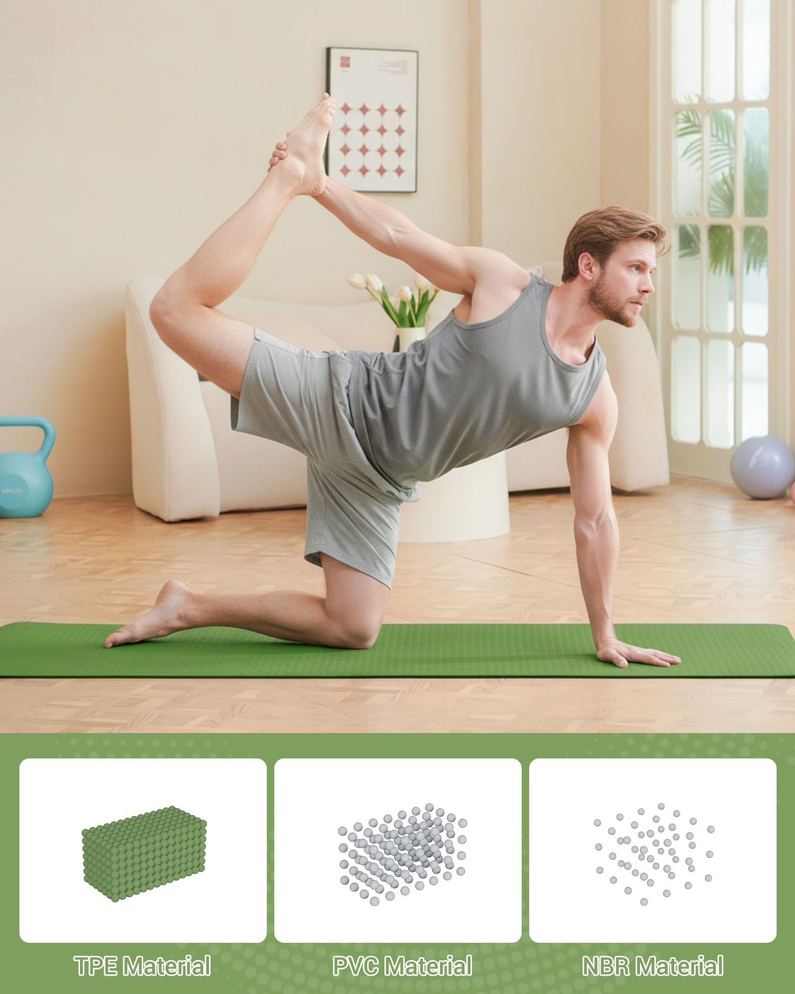 Good Nite Tappetino da ginnastica, yoga, fitness, antiscivolo, per allenamento, sport, turn, pilates, con tracolla, 183 x 61 x 0,6 cm