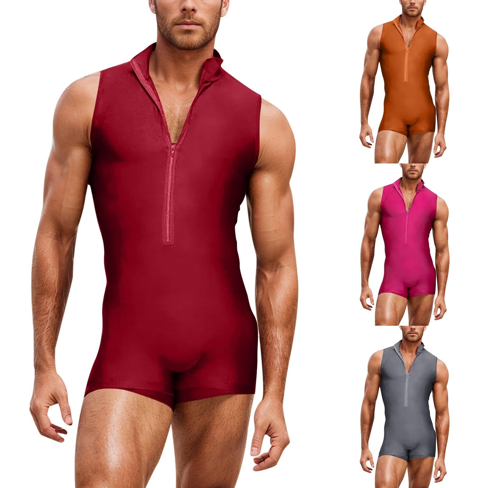 Hombre Cuello Alto Cremallera Deporte Fitness Mono Mono Mono Gimnasio Body Traje de Baño Gimnasia Maillot Natación Traje de Baño Hombres Traje de Baño Camiseta Interior Sin Mangas Mono