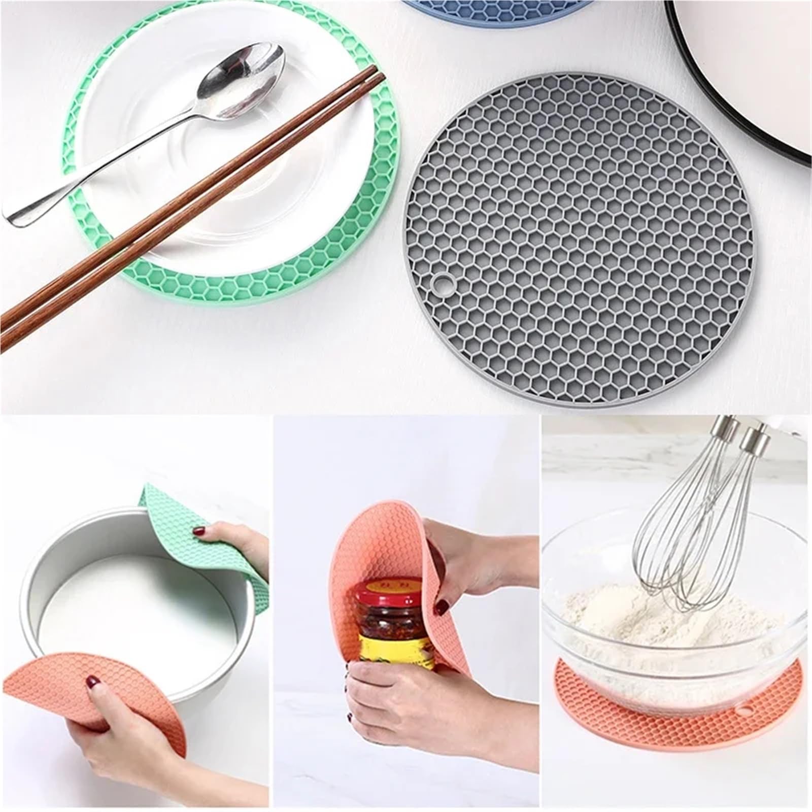 4 Piezas de Soportes Silicona for ollas, Almohadillas aislantes for vajilla, Antideslizantes Flexibles Resistentes al Calor for lavavajillas para Ollas y Sartenes Calientes(Grey)