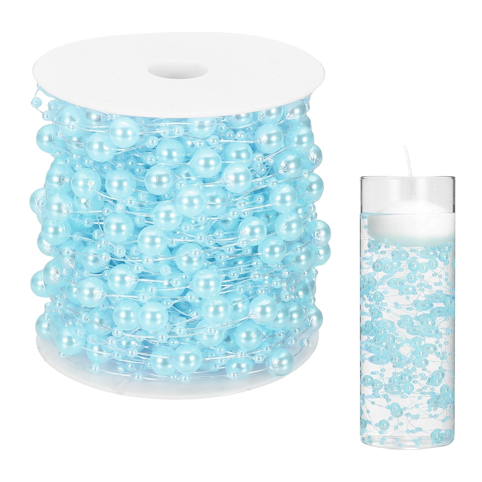 Perlas flotantes azul claro para velas y centros de mesa en bodas y fiestas