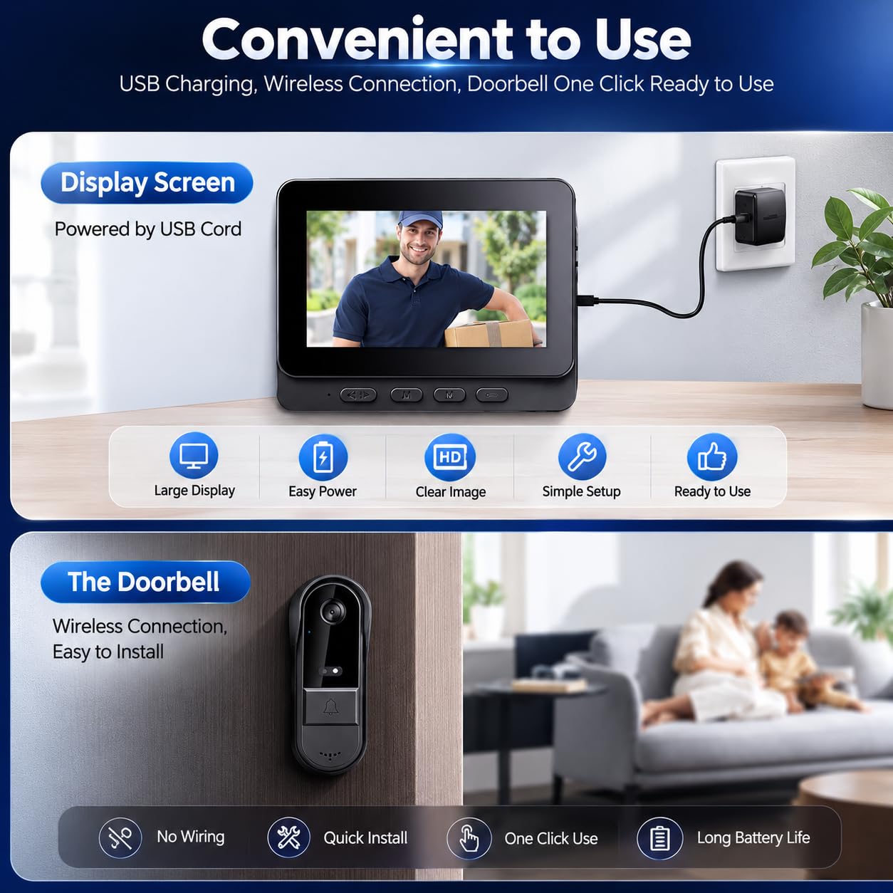 Sonnette Sans Fil étanche Exterieur avec Camera 1080P avec écran IPS de 4.3 Visiophone Sans Fil Audio Bidirectionnel la Fonction de Vision Nocturne Interphone Video De Vision : 170° Pas WiFi Pas APP
