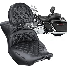 2-UP Gel Seat for Harley Touring 2009-2023 (Black Rhombus+ Backrest) | Low-Profile Rider Passenger Gel Seat&amp;Adjustable Driver Backrest for Road Glide/Street Glide/Road King/Electra Glide 2009-2023