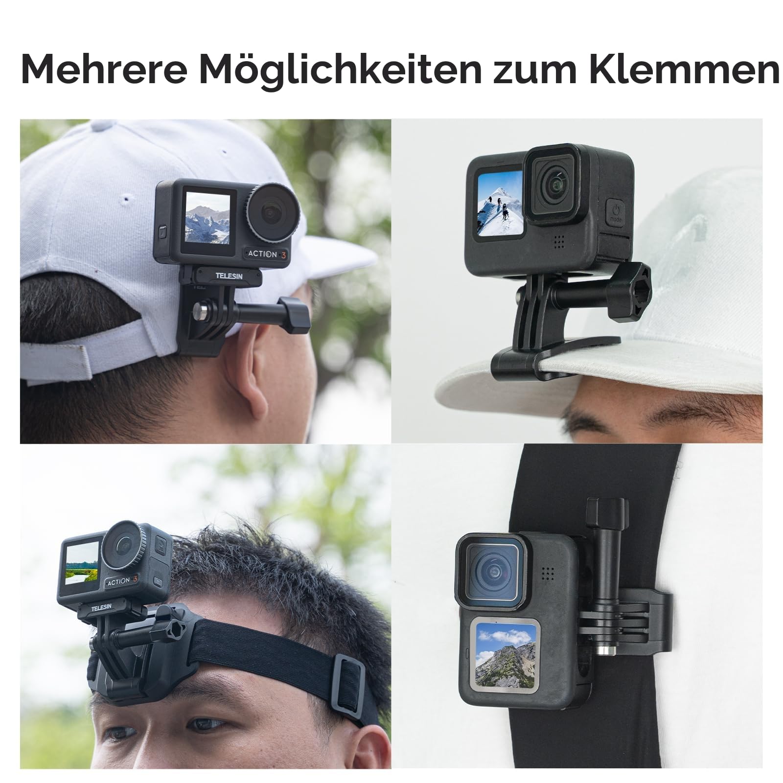 Multifunktions-Kopfband, Kopfgurt Kappenhalterung mit Telefonclip Vertikale Halterung Kit 2-in-1 Handy POV Halterung für GoPro Hero Insta360 DJI Action iPhone Android, Video, Vlog