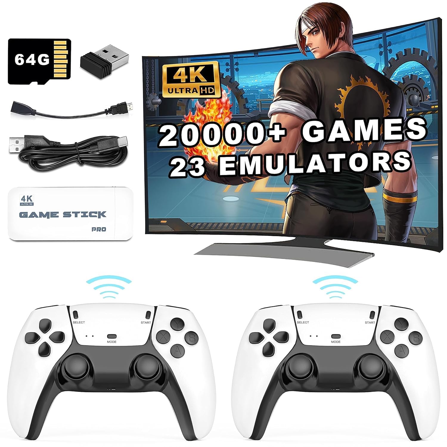 Generic Game Stick PRO 21K Gaming Console Buil-in with 2 Wireless 2.4G Controllers 2D Classic Retro Gaming Device for Kids Home USE Easy Plug & Play Enjoy Everyday 64GB PRO GP15 OG 1