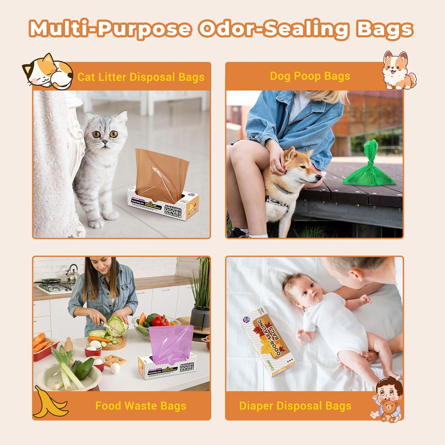 Odor Sealing Small Trash Bags Home & Food Use XL-100 Count Disposable Bags, Durable and Unscented (Color:Brown)