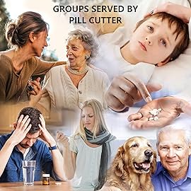 JohnBee Pill Cutter Splitter for Small and Tiny Pills. Adjustable Pill Splitter Accurately Cuts Multiple Pills at Once. Sharp Blade with Safety Guard. Non-Slip Silicone Edge (Dark Blue)