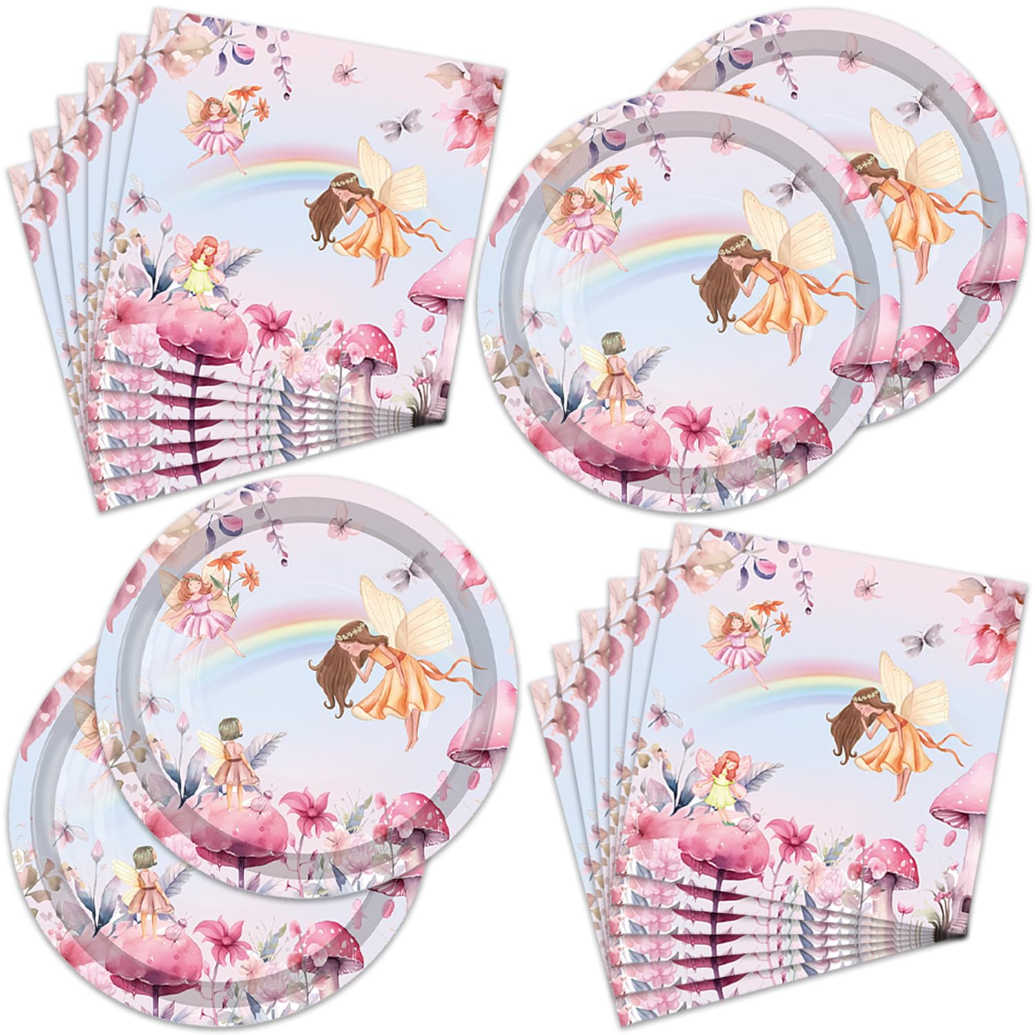 40Pcs Fairy Birthday Party Decorations Fairies Butterfly Theme Tableware Set Disposable Plates Napkins Serves 20 Enchanted Forest Garden Baby Shower