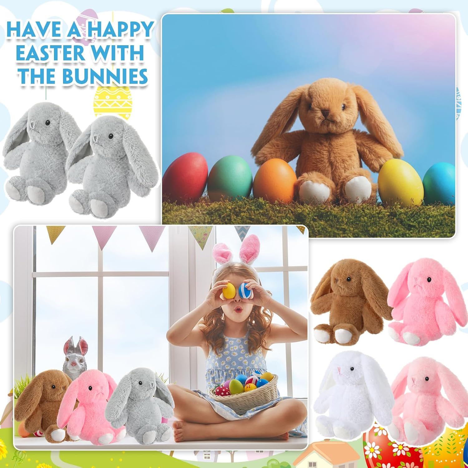 10 Pack Easter Bunny Stuffed Animals Bulk 13.5 Inch Plush Bunny Toys Fluffy Cute Rabbits with Long Ears for Boys Girls Easter Gift, Birthday Baby Shower Party Favor - Image 5
