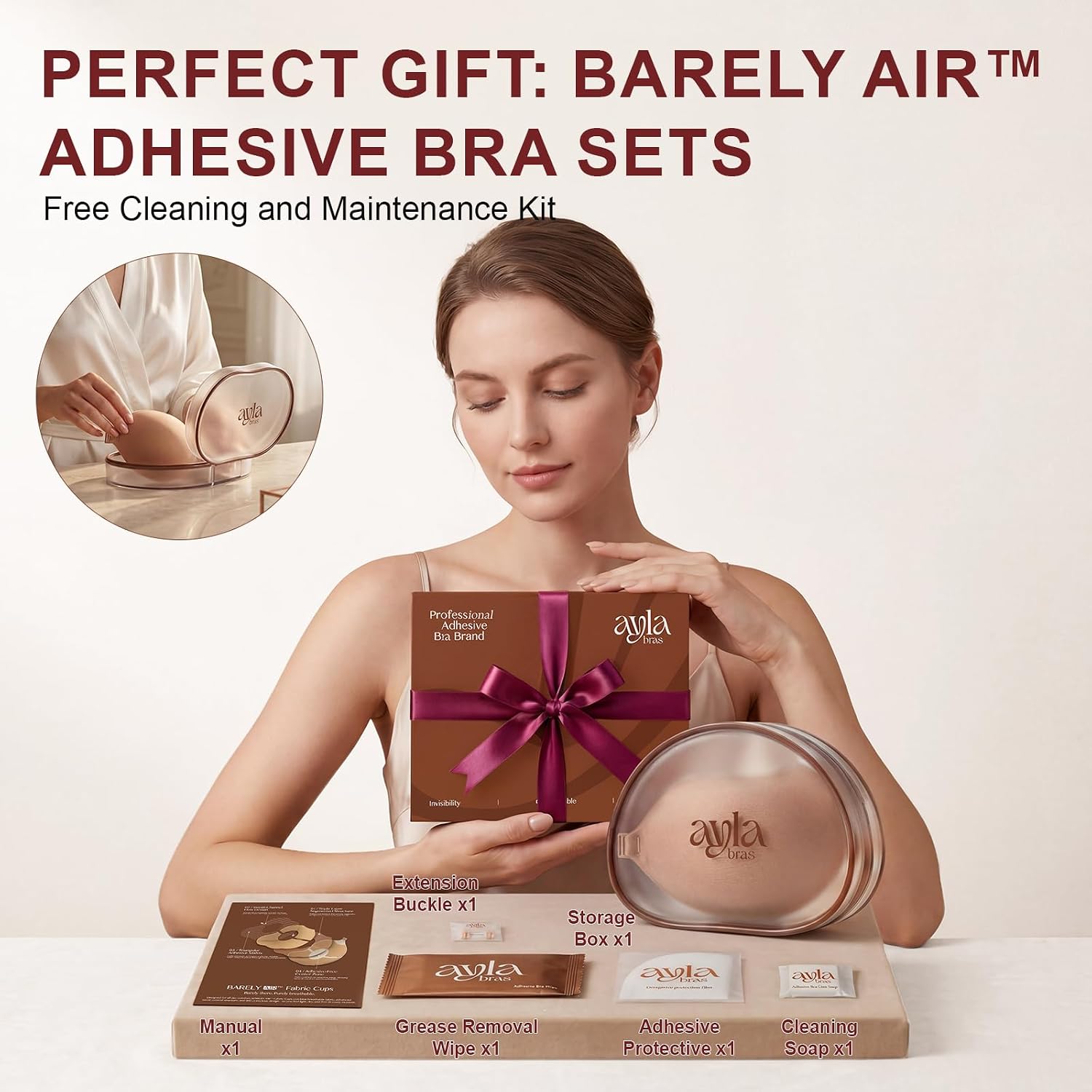 Strapless Sticky Bra Push up, Breathable Adhesive Bra, Non Adhesive Center