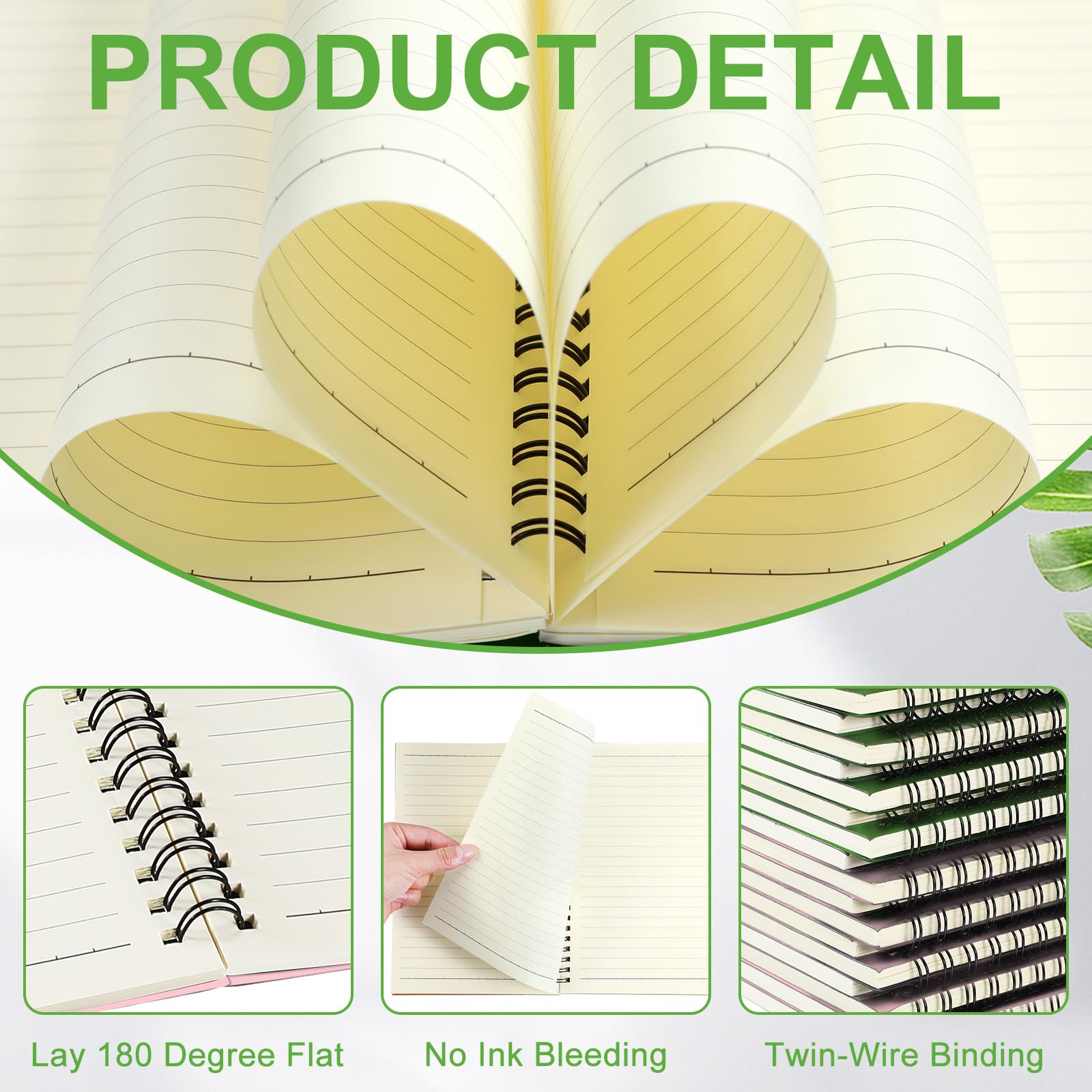 Yahenda Lot de 18 carnets à spirales, 1 sujet, larges lignes, rose, vert | A5 21,6 x 14,9 cm, 100 pages, 50 feuilles lignées, journal à couverture souple pour étudiants, fournitures de rentrée