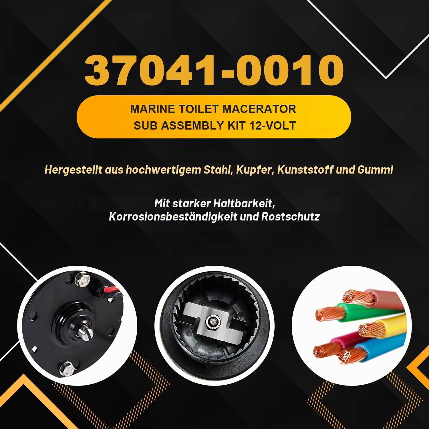 Ersatz für 37041-0010 Marine WC Zerkleinerer Sub-Montagesatz, Marine WC Ersatzmotorpumpen-Set 12 Volt passend für Modelle 37010-0000, 37010-1000, 37010-0090 und 37010-1090