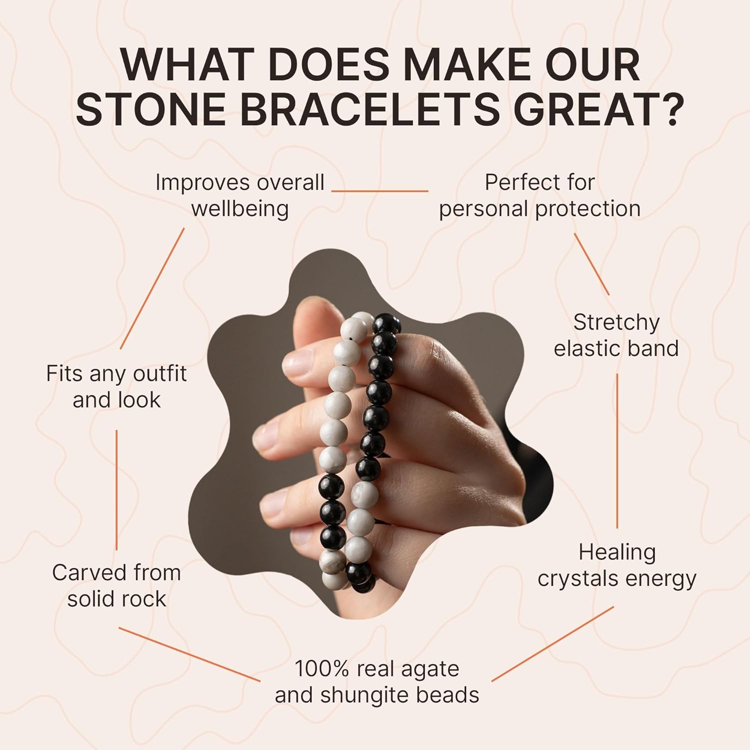 Karelian Heritage Black Shungite and White Agate Beaded Bracelet, 8mm Handmade Stretchy Unisex, Crystal Healing Authentic Stone, Spiritual Chakra Balance Jewelry BO21 - Image 8