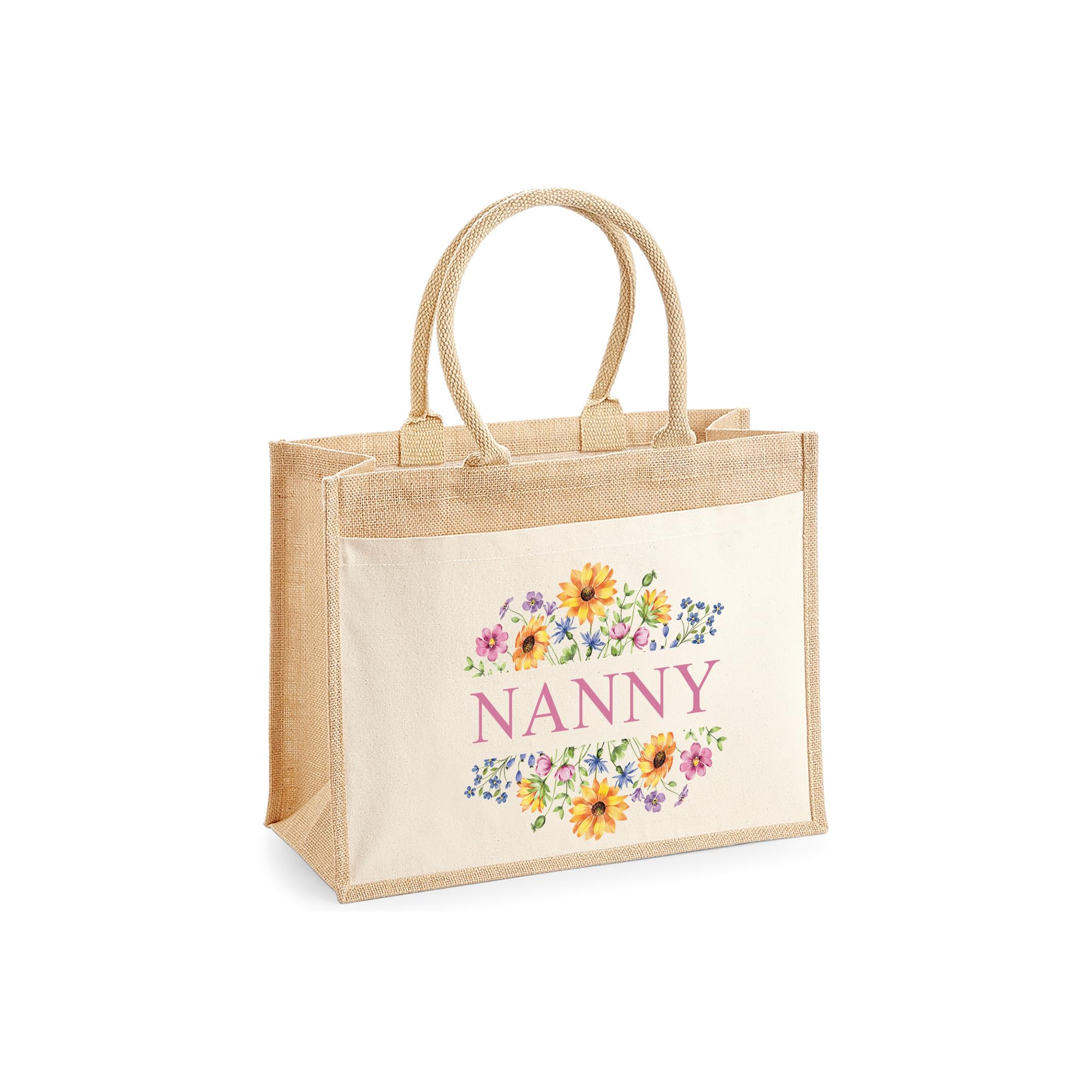 Chicken Craft Personalised Jute Tote Bag with Floral Design - Custom Name Gift for Mum, Grandma, Nanny & More - Ideal present for Mother's Day & Birthdays