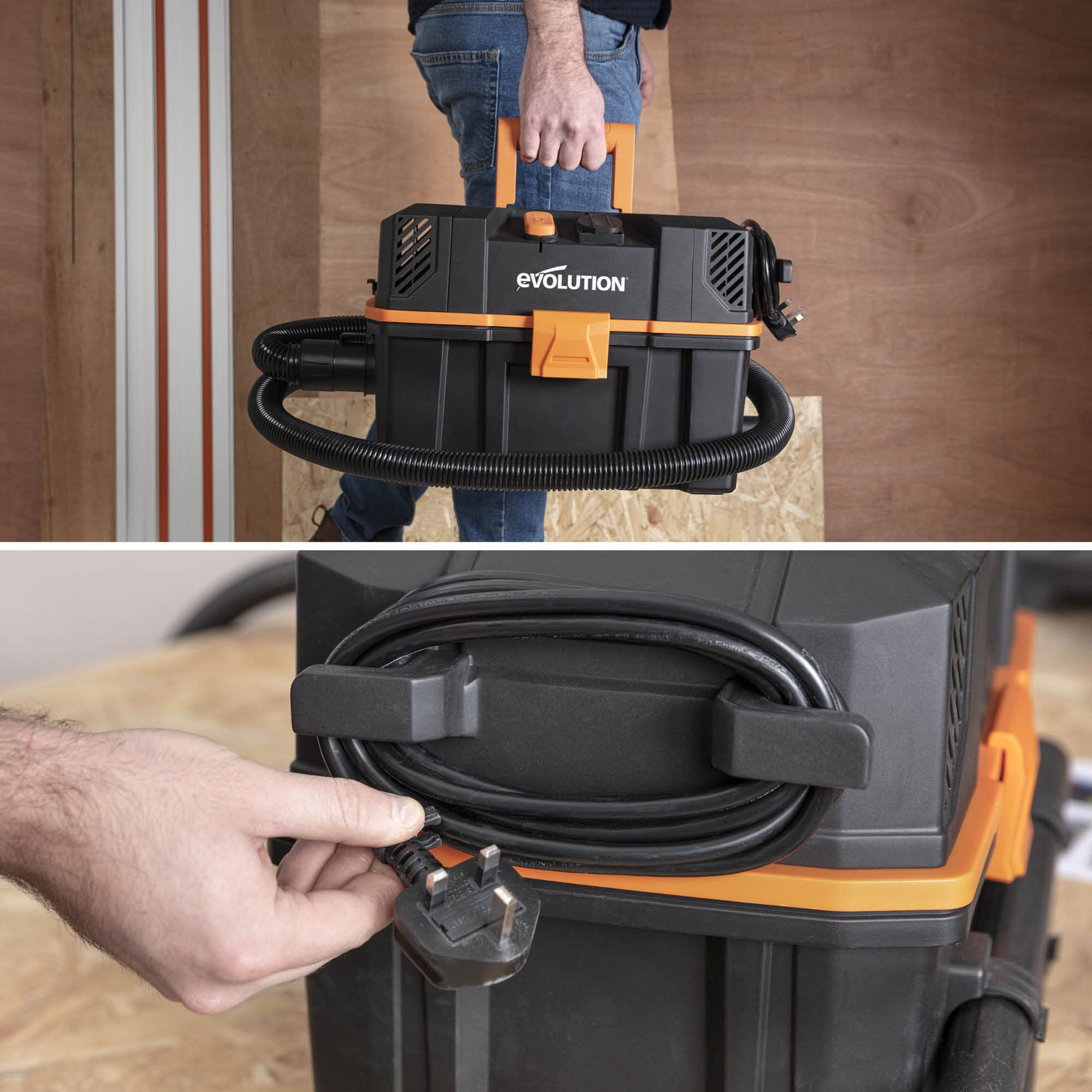 Evolution Power Tools Aspirateur Eau Et Poussière, Portable Et Léger, Idéal Pour Aspirer La Poussière De Scie Dans Les Ateliers, Avec Prise De Courant, Fonction de soufflage - Filaire - R15VAC