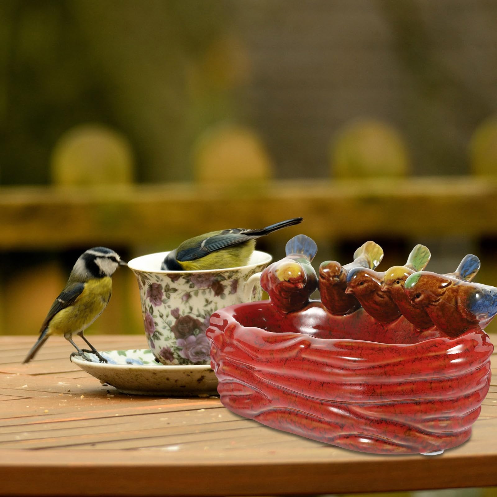OUNONA Keramik Vogelfütterer mit Zartem Obstteller und Kreativem Design für Garten und Zuhause Einfache Lagerung von Vogelfutter und Früchten in 1stück