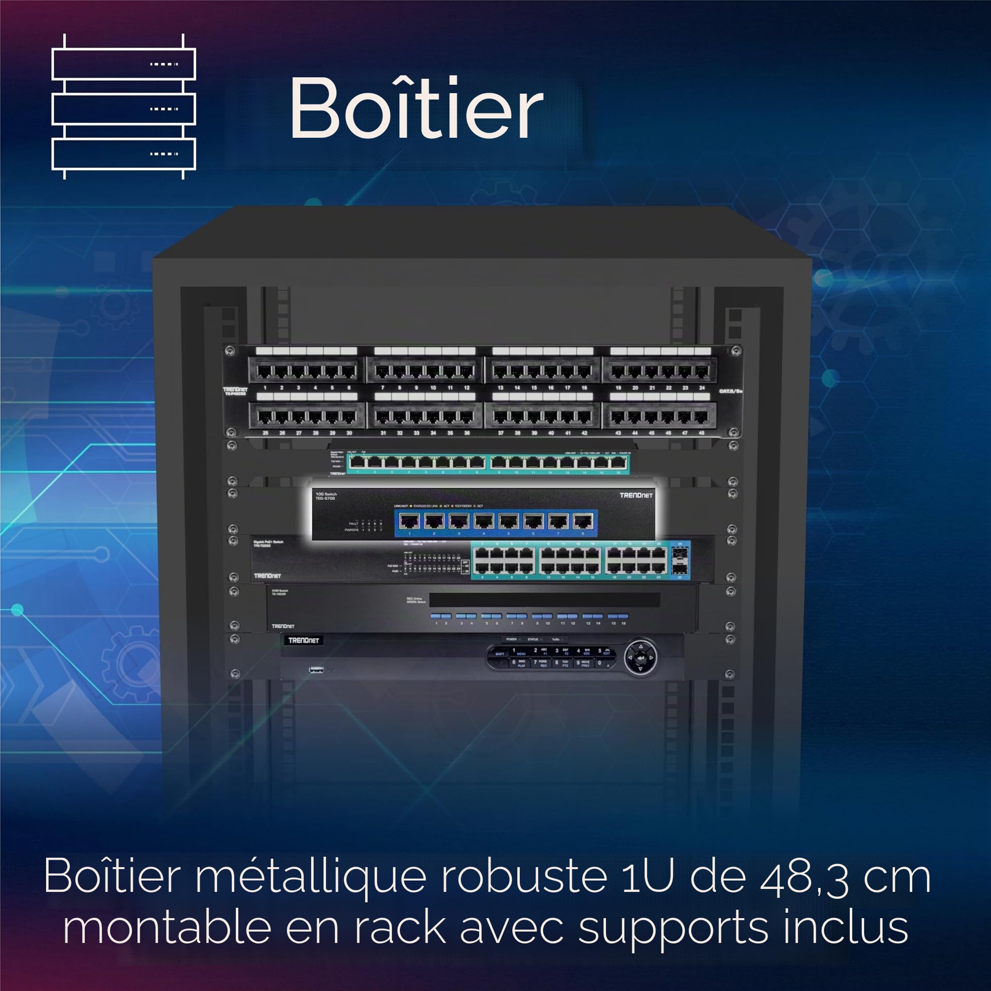 TRENDnet, TEG-S708, Commutateur 8 Ports 10G, 8 Ports 10G RJ-45, capacité de Commutation 160 Gbps montable en Rack, connexions réseau 10 Gigabit, Noir