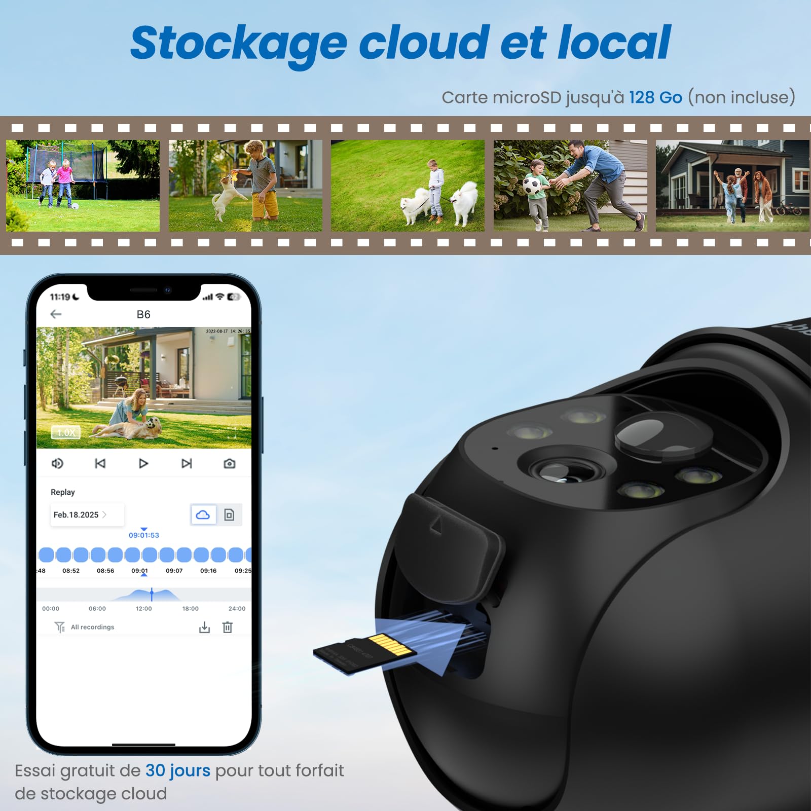 Cinnado Camera Surveillance WiFi Exterieure sans Fil - 2K Camera Exterieur sans Fil avec Panneau Solaire, 360° PTZ, Alerte Instantanée PIR, Vision Nocturne Couleur, Audio Bidirectionnel, B6 (Noire)