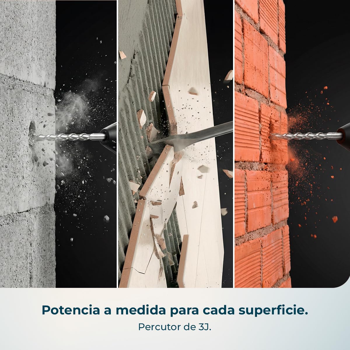 Cecotec Martillo Percutor SDS PowerForce 4000 Atomic. 800W, Energía de Impacto 3J, Función 3in1, Adaptador para Brocas Convencionales, Incluye Brocas y Cinceles, Cable de 3m, Maletín de Transporte