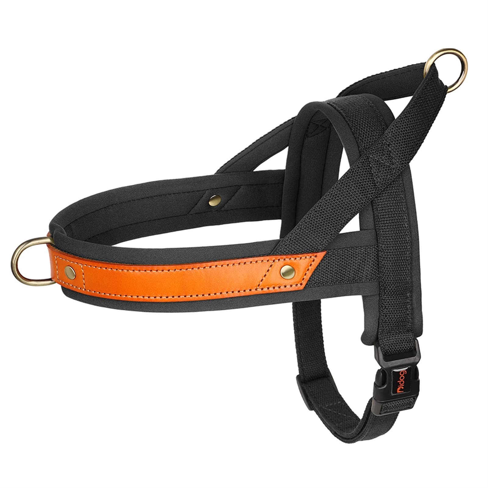 REYNEM Nylon Dog Collar Harness Leash Set No Pull Leather Puppy Dog Harness Pet Vest Strap For Small Medium Large Dogs French Bulldog (Color : Black Harness, Size : M) โ image 1