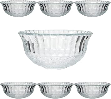 Glass Trifle Bowls Footed Large 7 Piece Set Dessert Mini Trifle Fruit Salad Stem Dishes Cut Glass Serving Deep Sundae Pudding Ice Cream Prawn Cocktail Salad